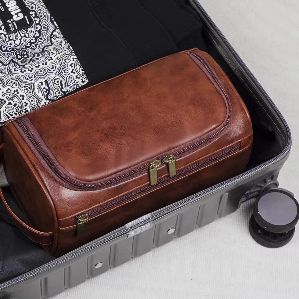 Neceser de cuero para hombre y mujer, neceser colgante para hombre, neceser de viaje, neceser grande para cosméticos.
