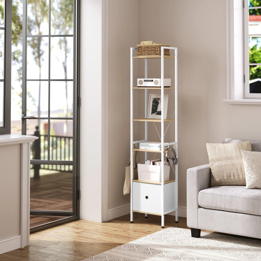Librería de pie con 5 estantes, estructura metálica, organizador de almacenamiento para sala de estar, cocina o estudio.