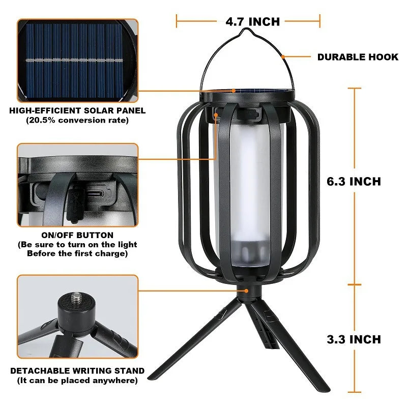 Faroles solares con luz de llama parpadeante, luces solares para jardín, escritorio, camping, impermeables, colgantes, patio y jardín.