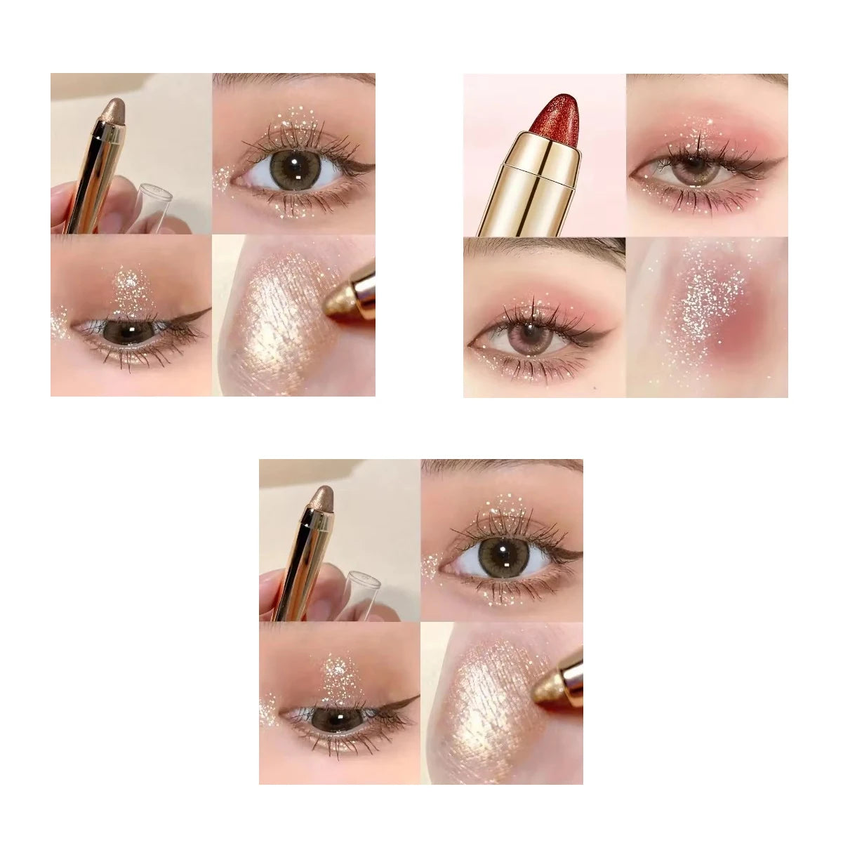 Lápiz de sombras de ojos de doble punta: iluminador y lápiz aclarador con brillo nacarado y acabado mate.