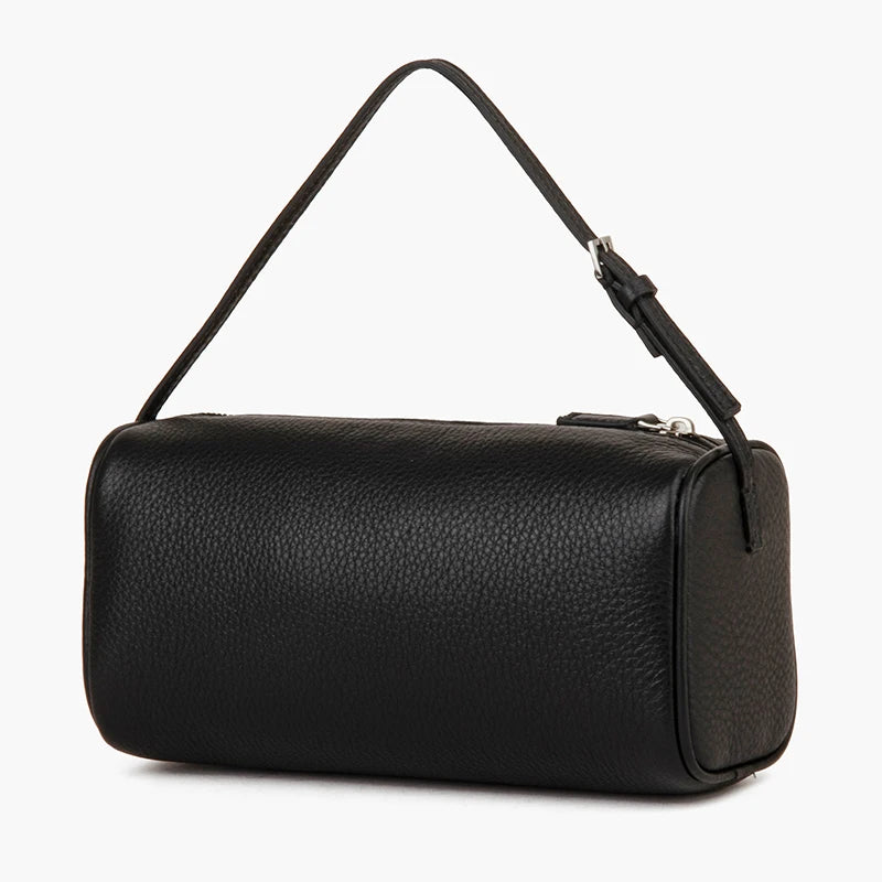 Bolso mini Donna-in de piel de becerro de grano completo para mujer, de piel auténtica con correa para el hombro, bandolera con forma de barril.