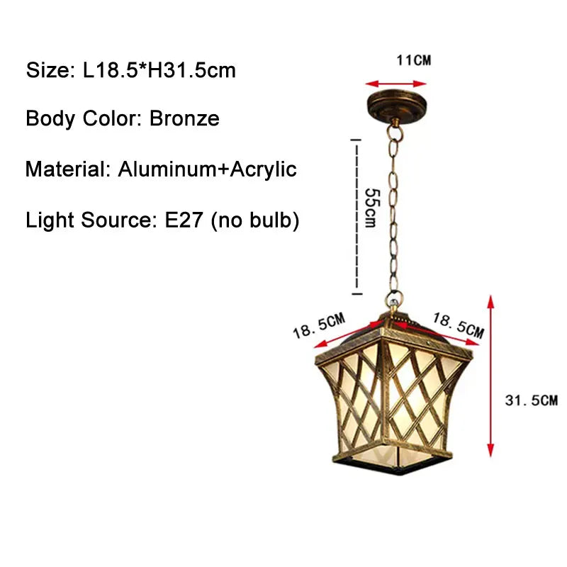 Lámpara colgante impermeable LED Retro europea, candelabro de pueblo para exteriores, luces para pasillos y balcón, luminaria colgante