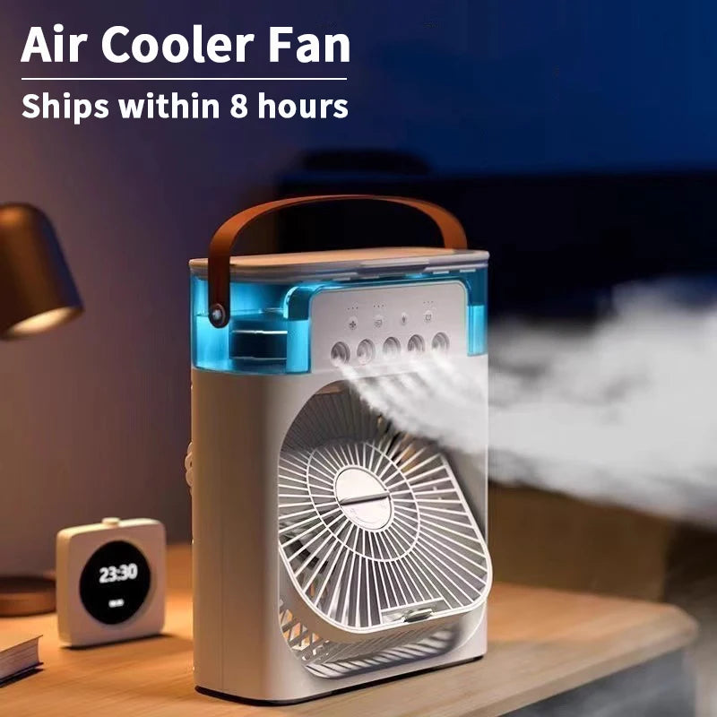 Ventilador 3 en 1, aire acondicionado doméstico pequeño, enfriador de aire, luz nocturna LED, humidificador portátil, ventilador con ajuste de aire, ventilador para oficina y hogar.