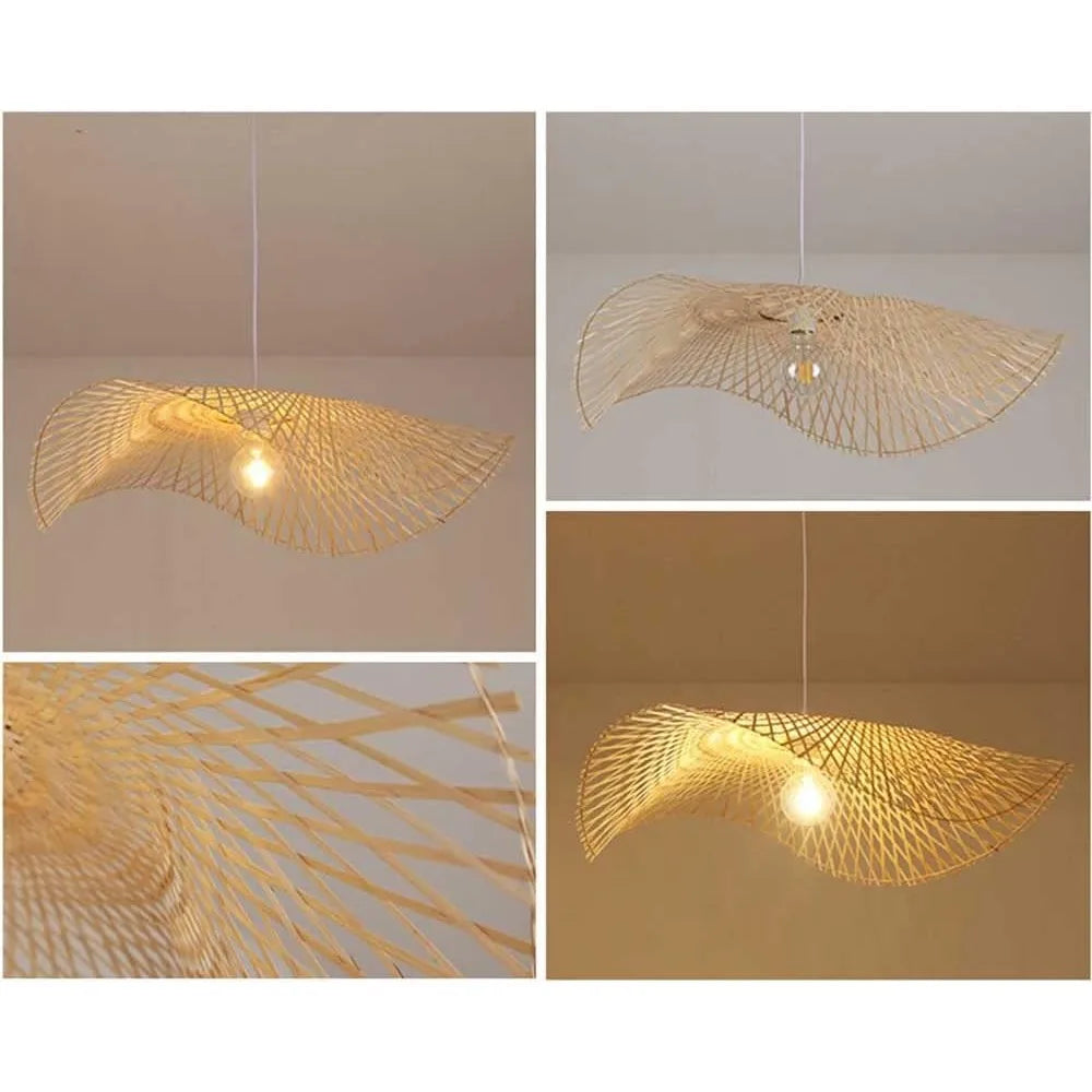Lámpara colgante de bambú, altura ajustable, hecha a mano, de 45/55 cm, ideal para isla de cocina, comedor o estilo rústico.