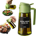 Pulverizador de aceite de 470 ml para cocinar, dispensador de aceite de oliva y botella pulverizadora 2 en 1, pulverizador de aceite con pegatinas, botella pulverizadora de vidrio grueso