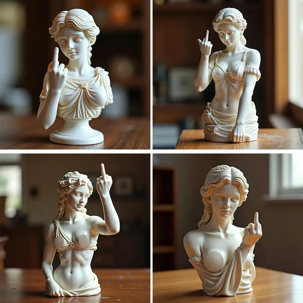 Estatua divertida de resina de la diosa vienesa con el dedo medio, decoraciones personalizadas para el hogar, el jardín, la oficina y la mesa. Regalos especiales.
