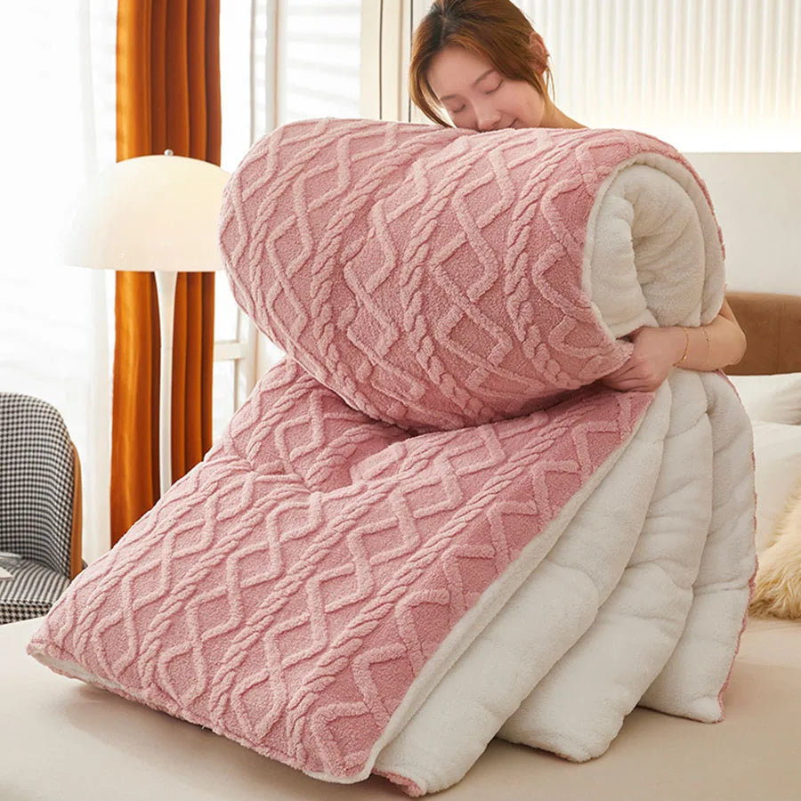 Nueva manta de invierno súper gruesa y cálida para cama, de cachemir sintético de cordero, mantas pesadas, suaves, cómodas y cálidas. Edredón.