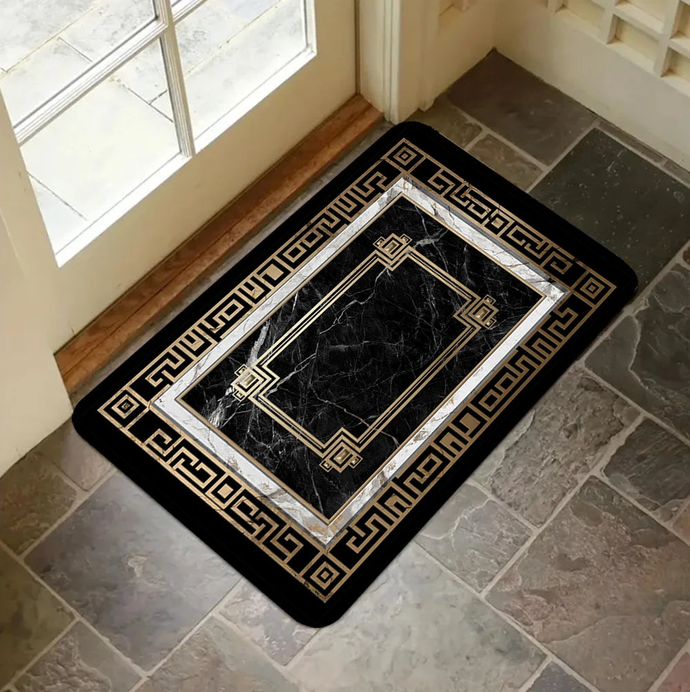 Alfombra antideslizante lavable para puerta con estampado de gato, girasol, tulipán, corazón, piedra, flores y música griega. Ideal para interiores y exteriores, pasillos, porches y recibidores.