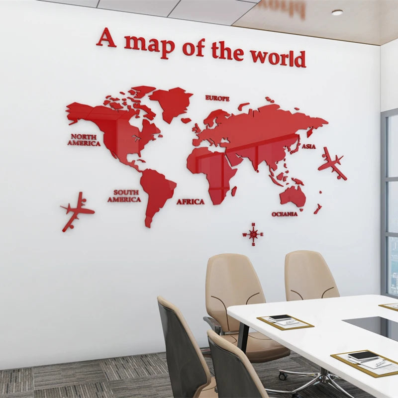 Pegatinas de pared acrílicas 3D con mapa del mundo, pegatinas de espejo tridimensionales, pegatinas decorativas para pared de dormitorio y oficina.