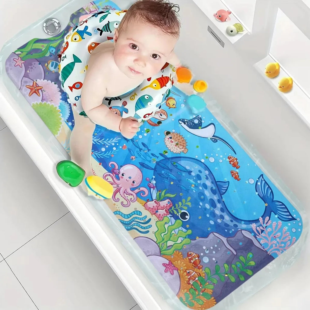 Alfombrilla de baño para bebé, antideslizante, para bañera, para niños pequeños, 40x10 cm, extralarga, con diseño de dibujos animados, con ventosas.