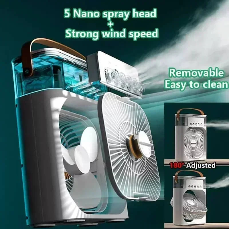 Ventilador 3 en 1, aire acondicionado doméstico pequeño, enfriador de aire, luz nocturna LED, humidificador portátil, ventilador con ajuste de aire, ventilador para oficina y hogar.