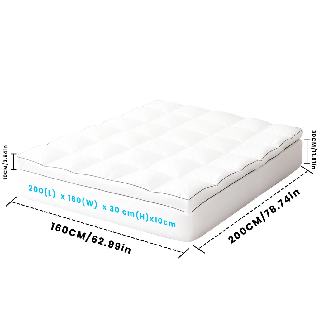 Cubrecolchón doble acolchado, protector de colchón, antialérgico y transpirable, funda ajustable, faldón elástico extra profundo de 30 cm.