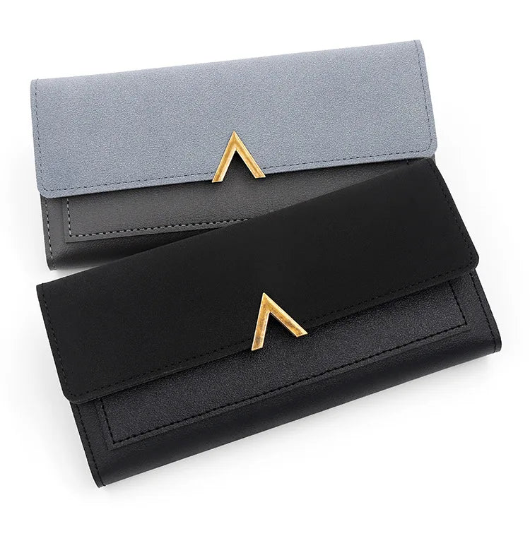 Nueva versión coreana de la cartera de mujer, cartera larga plegable en forma de V con hebilla, monedero de mano y tarjetero.