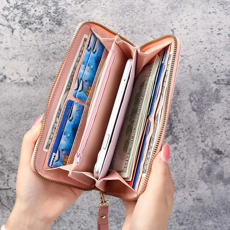 Carteras de moda con cremallera para mujer, bolsos largos, monederos, tarjeteros y carteras de piel sintética.