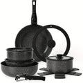 Juego de 15 ollas y sartenes antiadherentes, juegos de utensilios de cocina con mango desmontable, juego de cocina antiadherente para vehículos recreativos con mangos extraíbles,