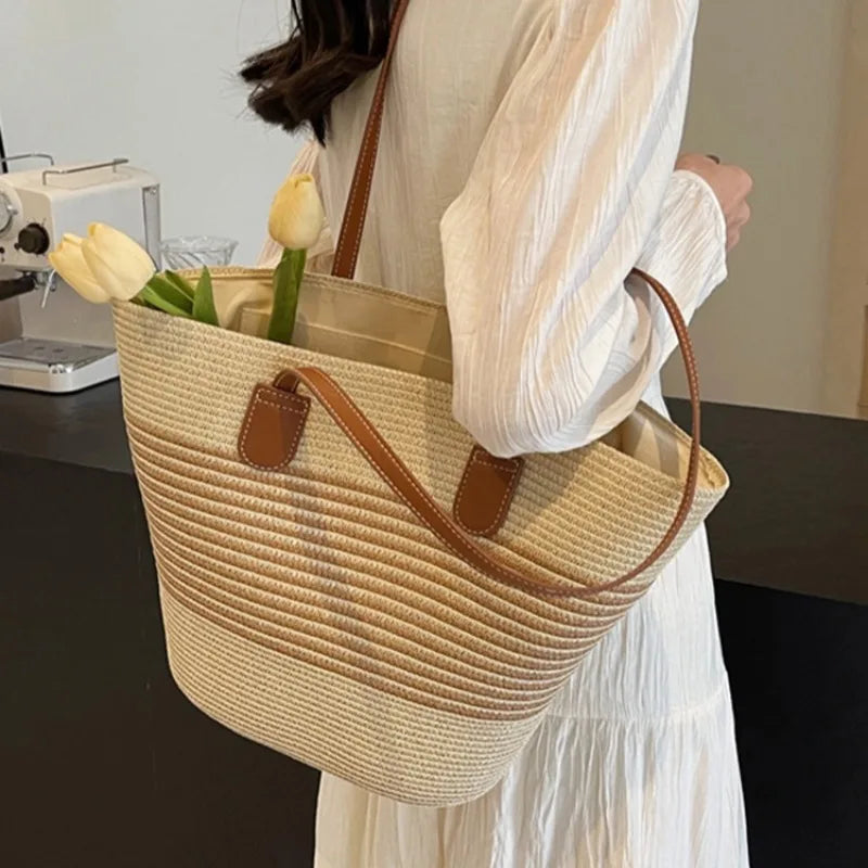 Bolso de paja para mujer, verano, Inswind 2024, nuevo, playa, costa, exteriores, viajes, vacaciones, bolso de hombro de gran capacidad