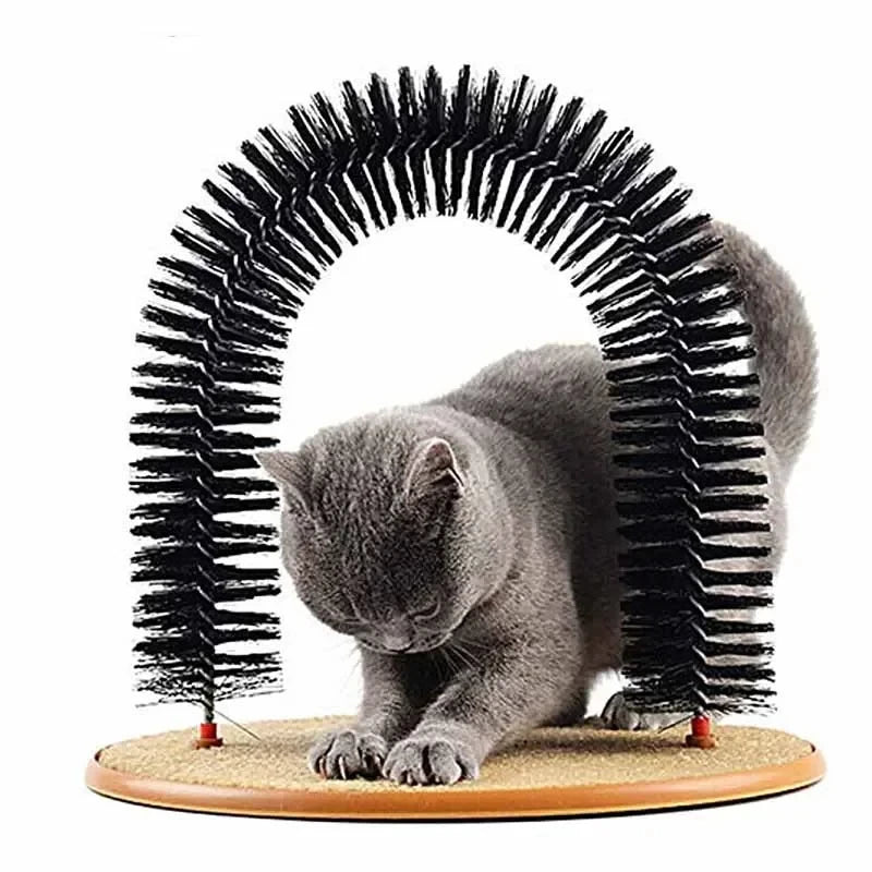 Arco de juguete para gatos, auto-aseo, mima a tu felino con un cepillo de masaje y frotamiento con rascador, juguete interactivo para gatos.
