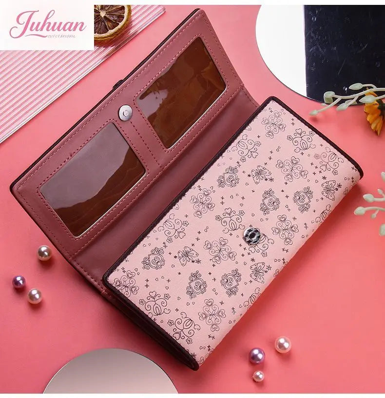 Cartera japonesa lolita para mujer, estilo casual, larga, de gran capacidad, con lazo, plegable, con tres compartimentos, linda y dulce, para tarjetas.