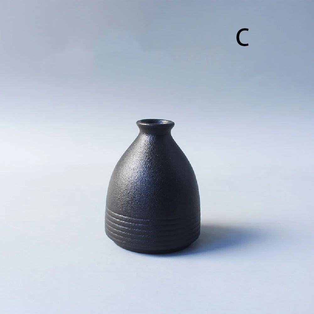 Jarrón pequeño de cerámica, decoración artesanal para el hogar, decoración de escritorio, jarrón pequeño negro, decoración japonesa sencilla