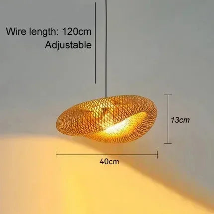 Lámpara colgante LED de bambú tejida a mano para decoración del hogar, lámpara de araña colgante para sala de estar y cocina, estilo vintage de ratán tejido.