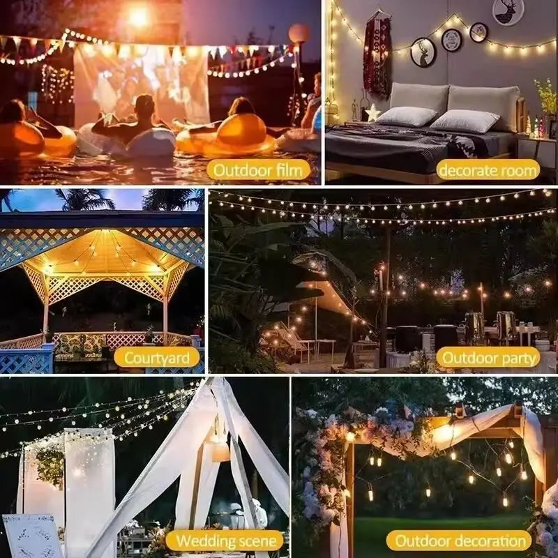 1 unidad de guirnalda de luces solares, lámparas de jardín impermeables para exteriores, jardín, terraza, balcón, camping, decoración retro para fiestas.