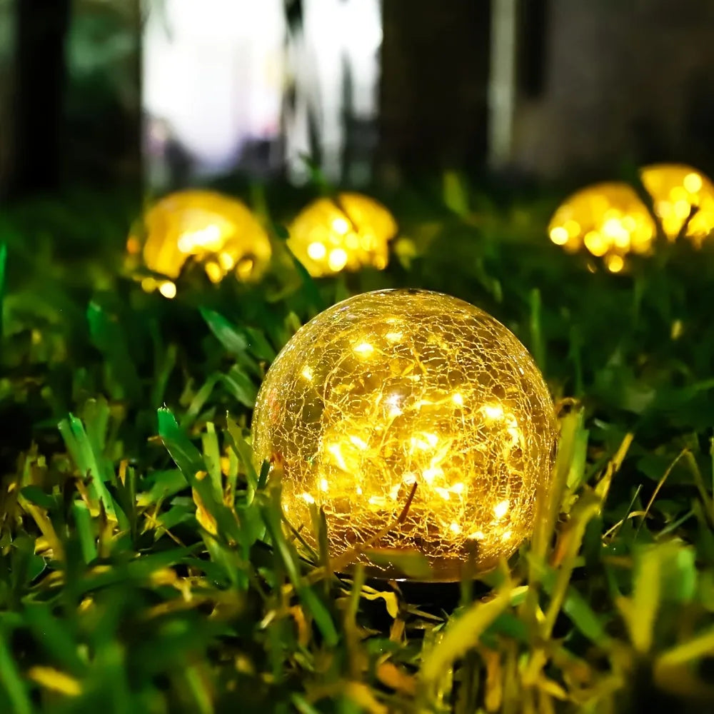 Globos solares de cristal agrietado - Luces esféricas impermeables para exteriores, ideales para la decoración de patios y jardines.