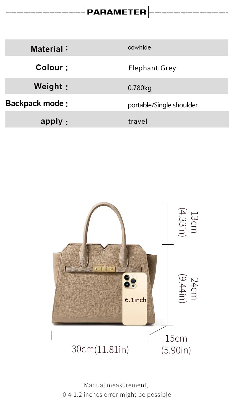 Bolso Birkin de lujo ligero de piel auténtica para mujer: nuevo estilo, gran capacidad, para llevar al hombro o en la mano.