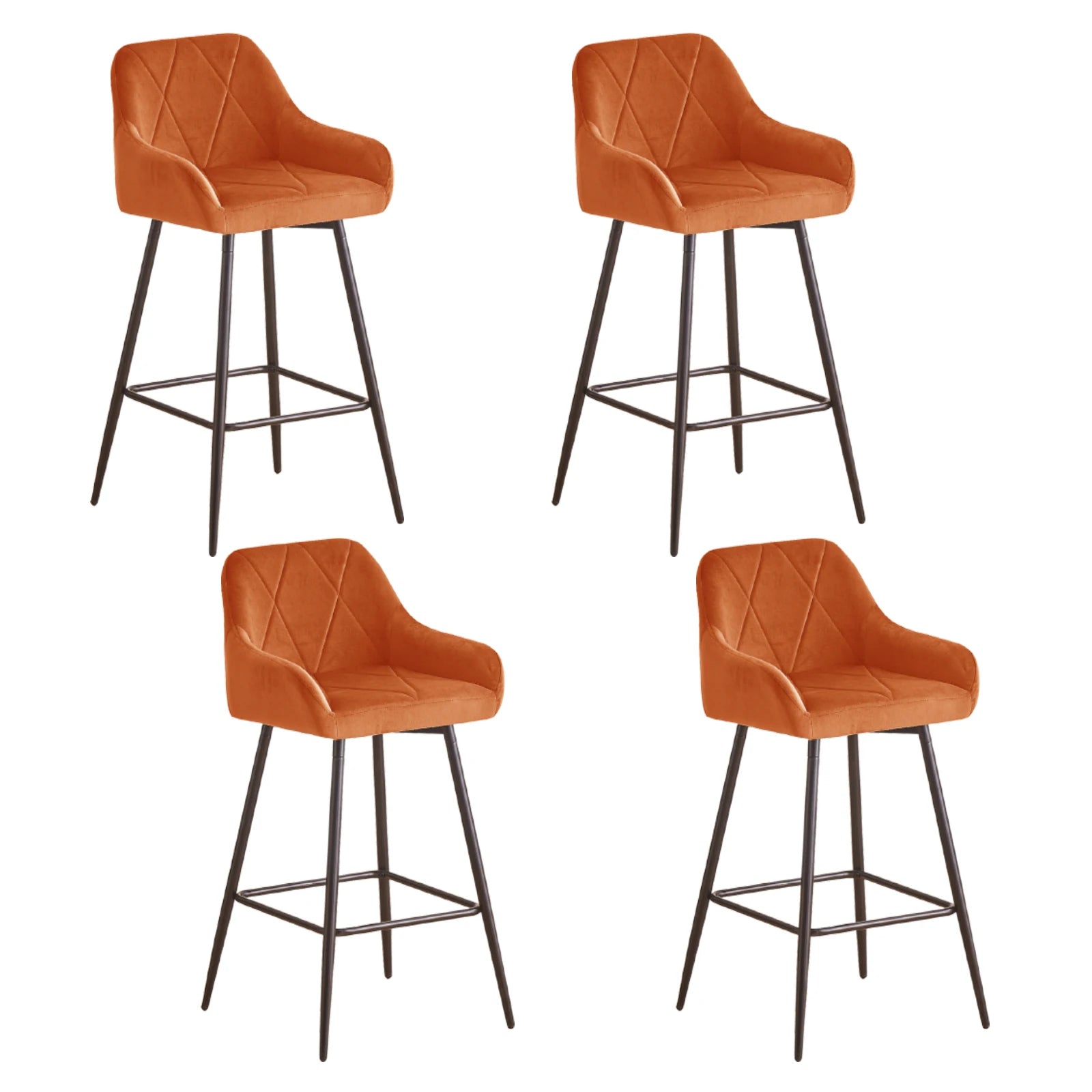 JYMTOM Juego de 2/4 piezas de taburetes de bar, taburetes de mostrador, taburetes de bistró, sillas de bar tapizadas en terciopelo/PU con reposabrazos, taburete moderno con metal negro