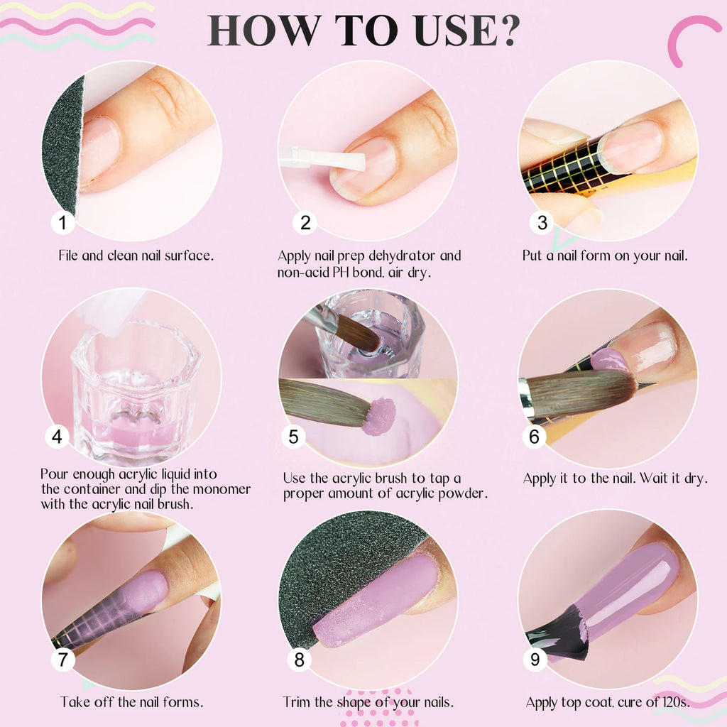 Kit de uñas acrílicas Saviland, 3 colores: rosa, nude, transparente, polvo líquido, con pincel, moldes y recipiente para extensiones de uñas y manicuras.