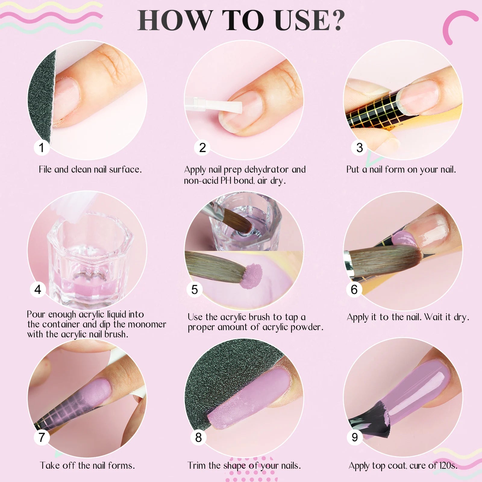 Kit de uñas acrílicas Saviland, 3 colores: rosa, nude, transparente, polvo líquido, con pincel, moldes y recipiente para extensiones de uñas y manicuras.