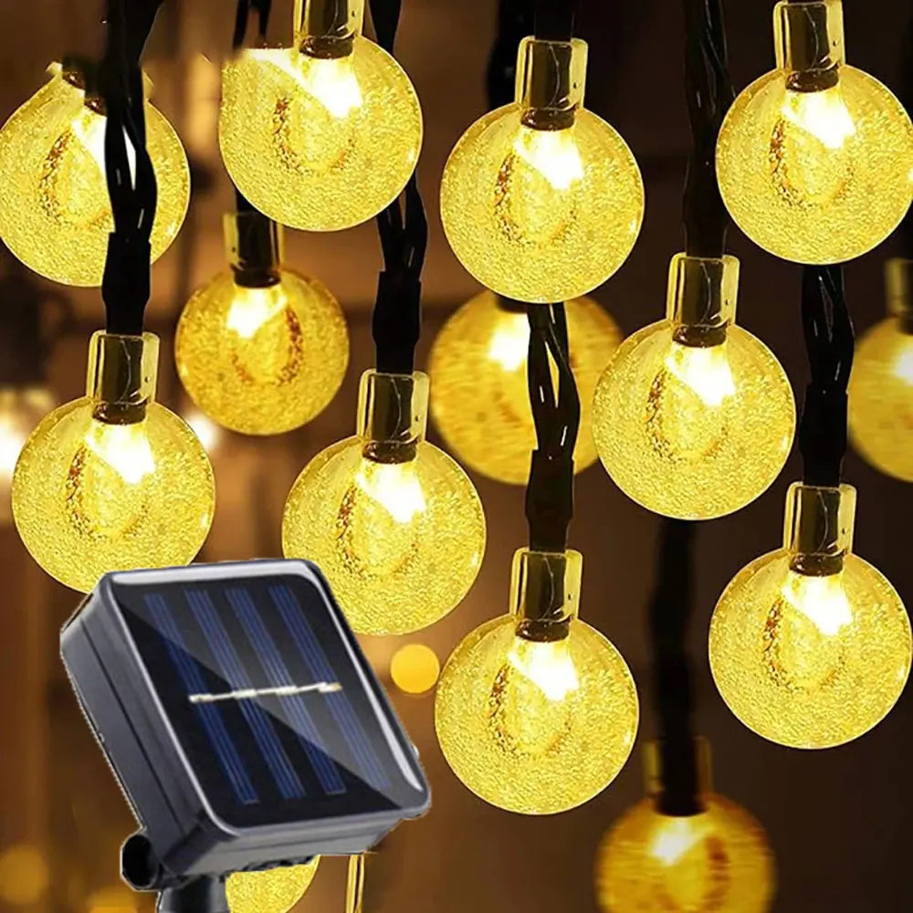 Guirnalda de luces LED solares para exteriores con globos de cristal y 8 modos de iluminación para jardín, patio, fiestas y decoración de árboles. Ramadán Kareem.