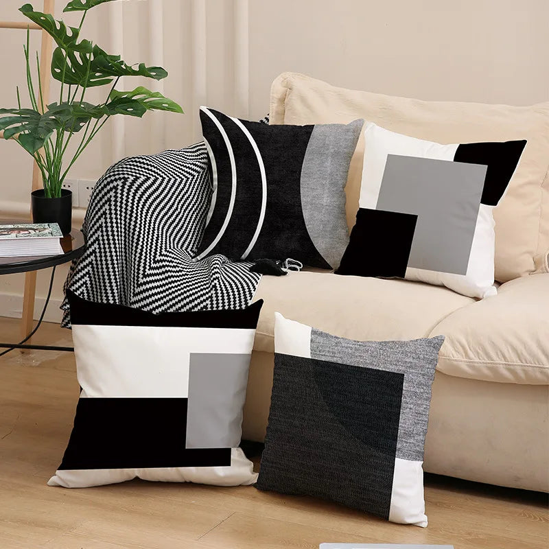 Funda de cojín geométrica en blanco y negro VIKAMA, funda de cojín moderna y minimalista para sofá de salón, funda de almohada para coche, decoración del hogar