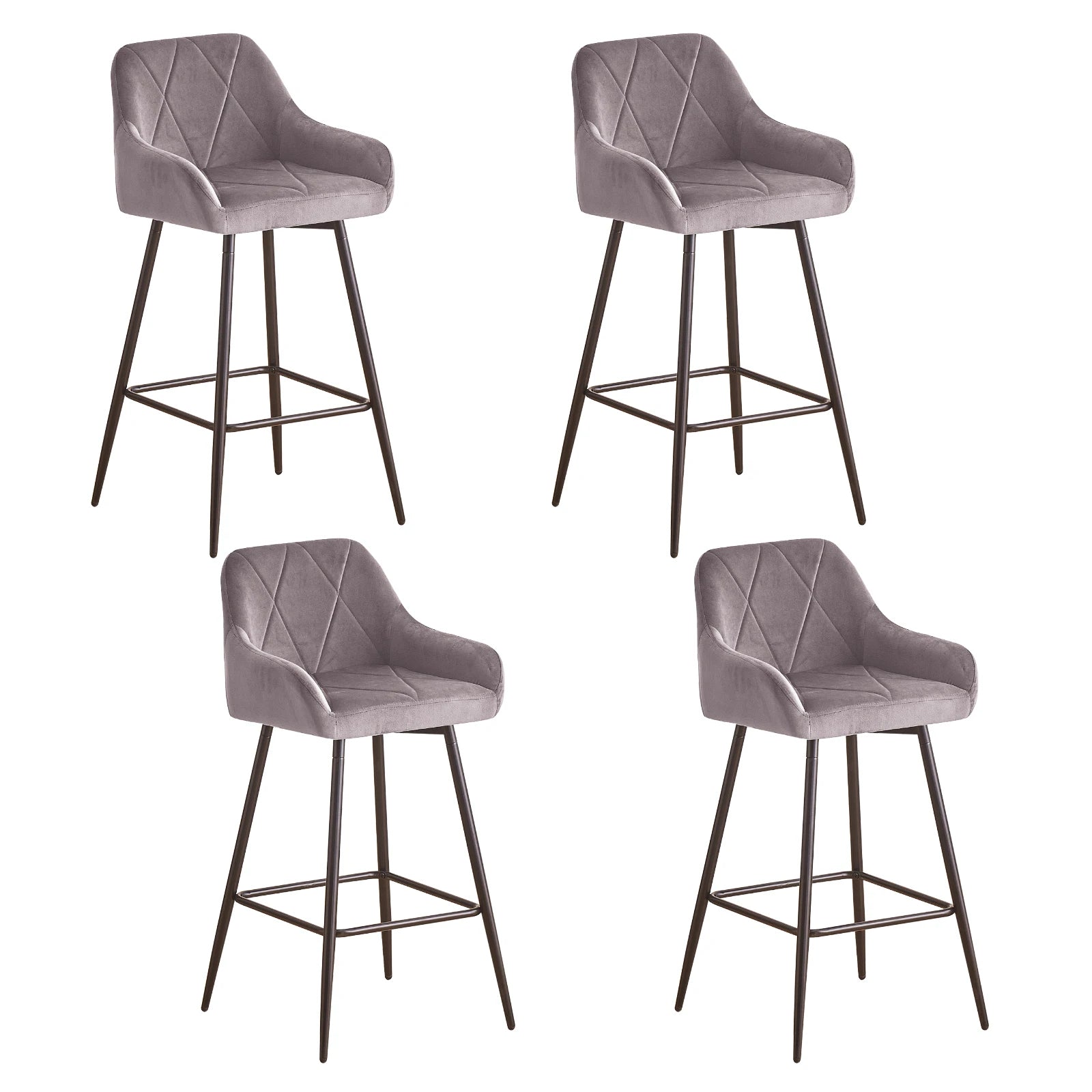JYMTOM Juego de 2/4 piezas de taburetes de bar, taburetes de mostrador, taburetes de bistró, sillas de bar tapizadas en terciopelo/PU con reposabrazos, taburete moderno con metal negro