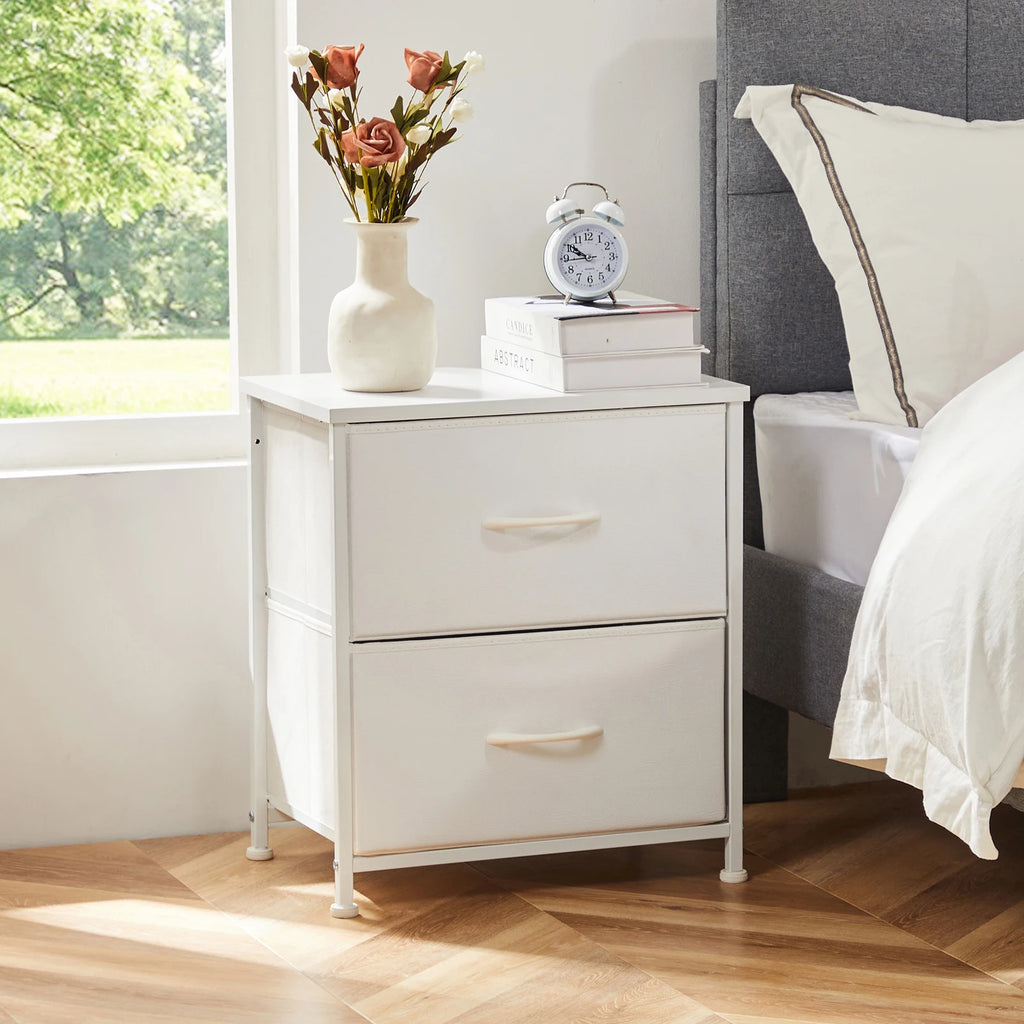 Mesita de noche JHK, mesa auxiliar para sofá, mesa de té, armario de almacenamiento, cómoda, expositor de ropa para dormitorio, 2 cajones de tela, mueble de armario