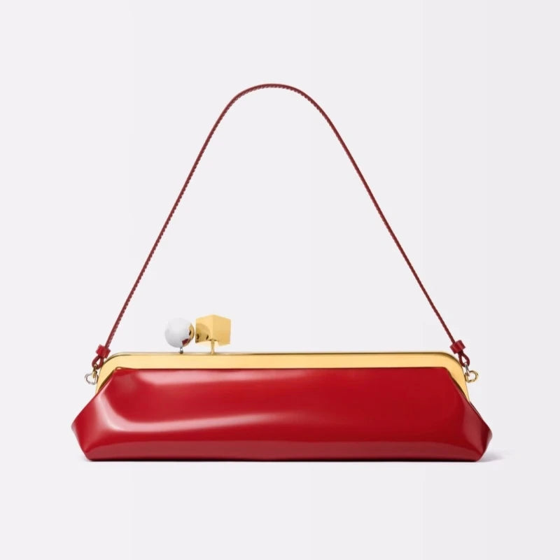 Bolso de mano largo con correa de hombro extraíble, bolso baguette de moda para mujer, bolso de mano de lujo de diseñador con clip para mujer.