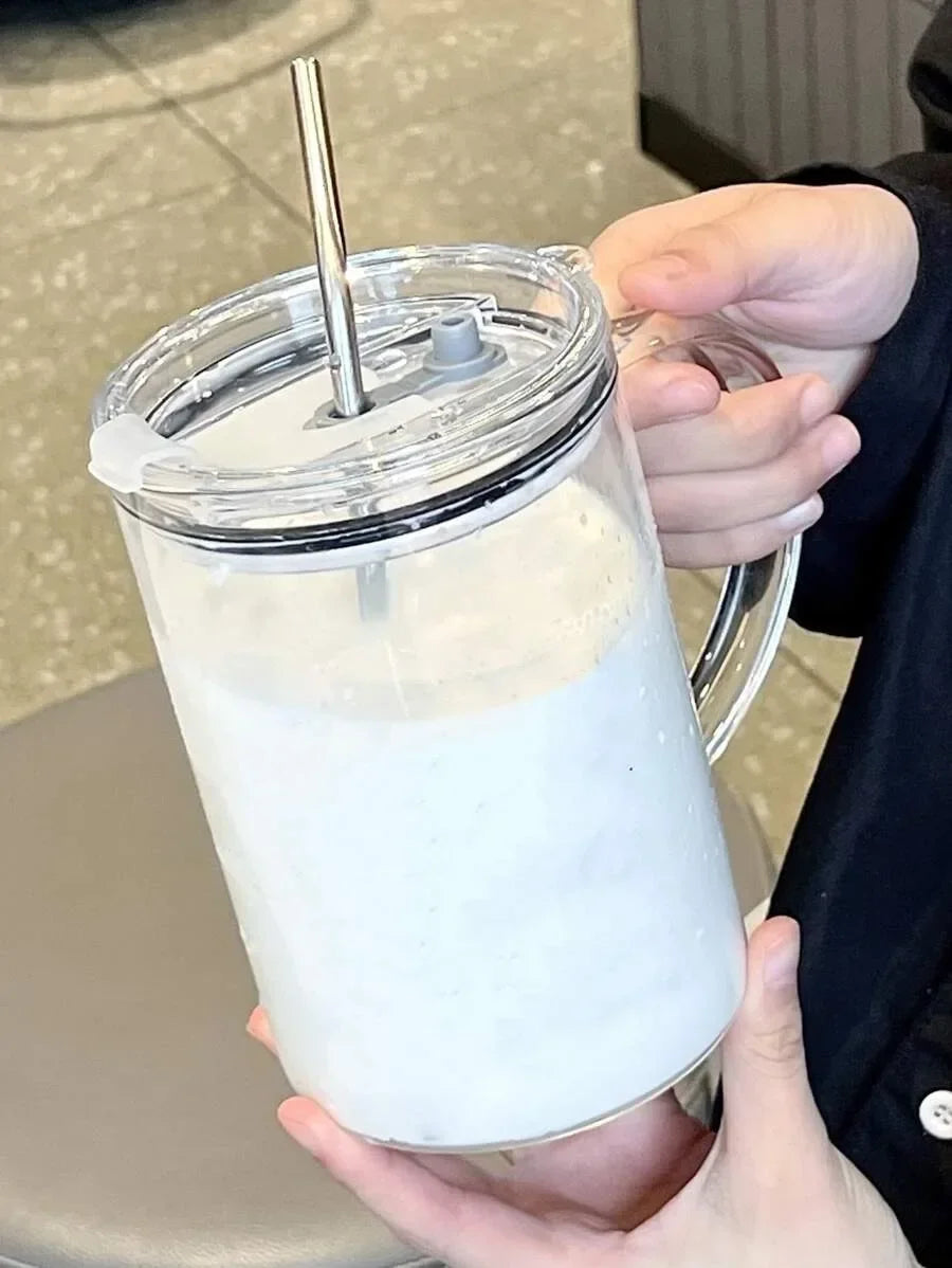 Vaso de vidrio de 1000 ml con tapa y pajita. Taza de café de vidrio transparente. Tazas para jugo, moca, leche y jugo.