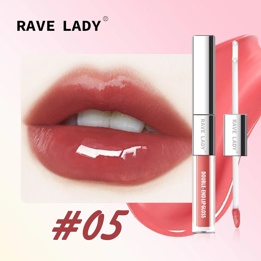 Brillo labial mate de doble punta 2 en 1, aceite labial hidratante transparente, brillo labial líquido con destellos y efecto espejo.