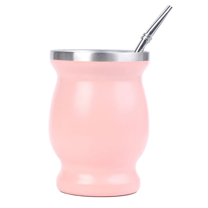 Mate de acero inoxidable 304 de 8 oz, calabaza para mate argentina con bombillas.