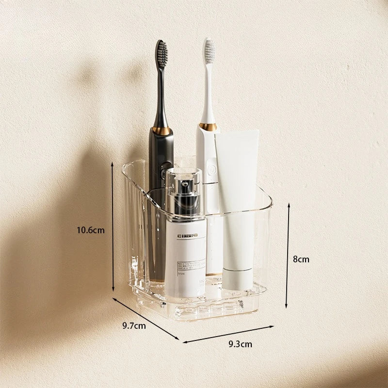 Soporte de pared para cepillos de dientes, vaso para cepillos de dientes, caja de almacenamiento pequeña autoadhesiva para el hogar, el baño y la cocina.