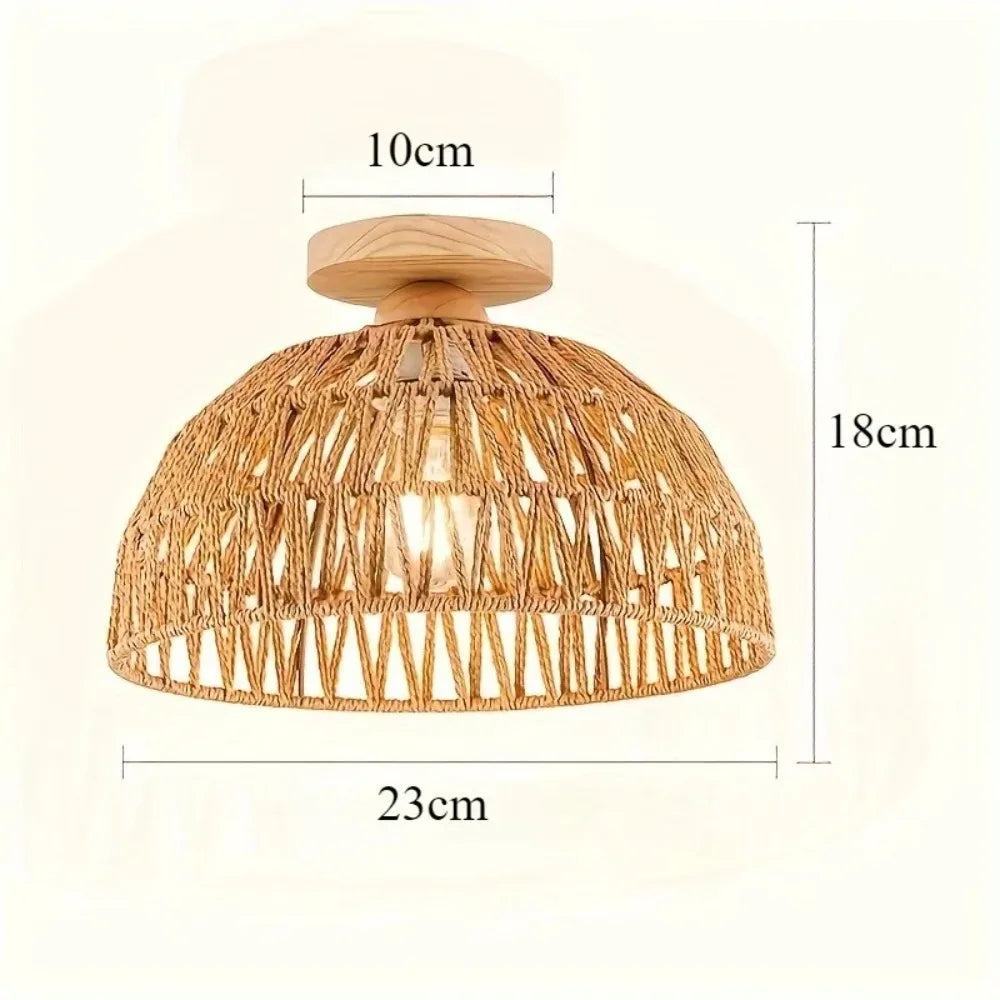 Pantalla de lámpara de techo de mimbre natural hecha a mano de 23/30 cm para isla de cocina, restaurante, dormitorio, sala de estar, casquillo E27 - Bombilla no incluida