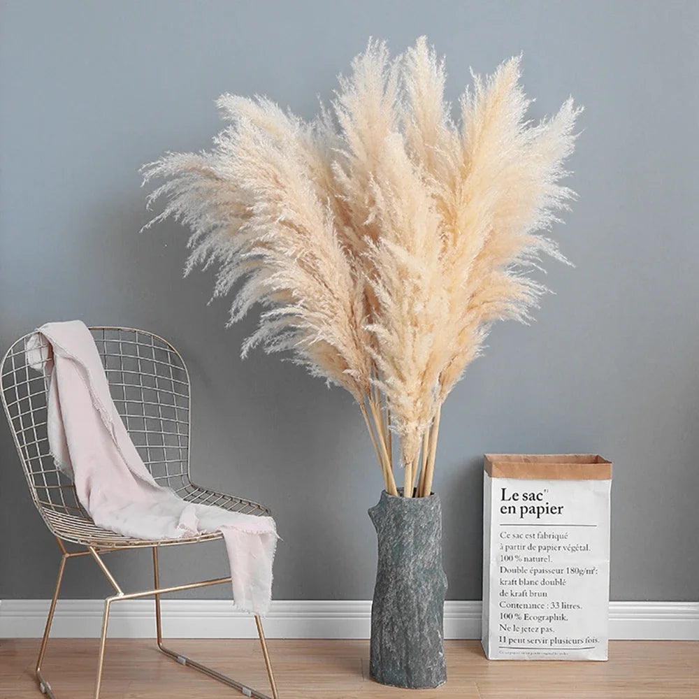 Pluma grande de 110-120 cm, hierba de la pampa seca y esponjosa, decoración de boda bohemia al por mayor, flor natural real, decoración del hogar, decoración de jardín