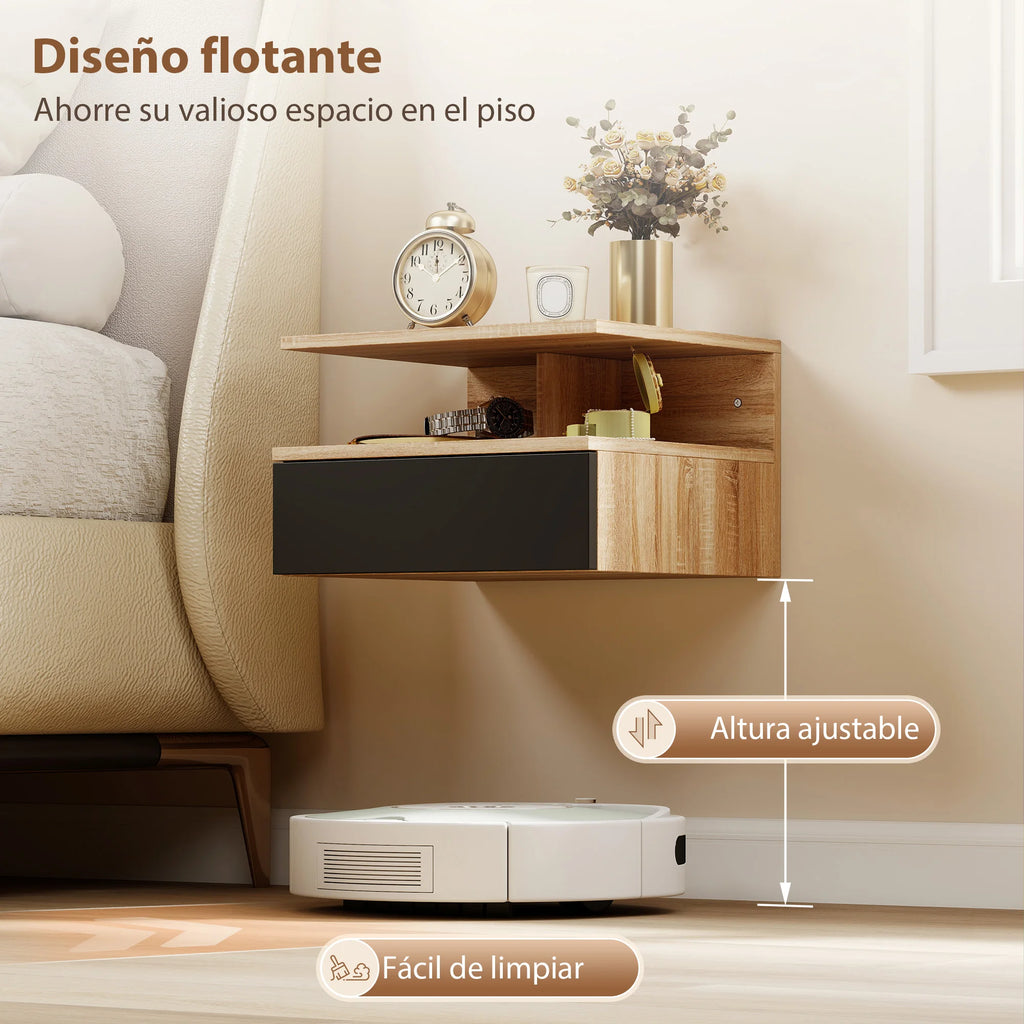 Juego de 2 mesitas de noche flotantes con cajón de Homcom, mesitas de noche para dormitorio, montaje en pared, estilo moderno.