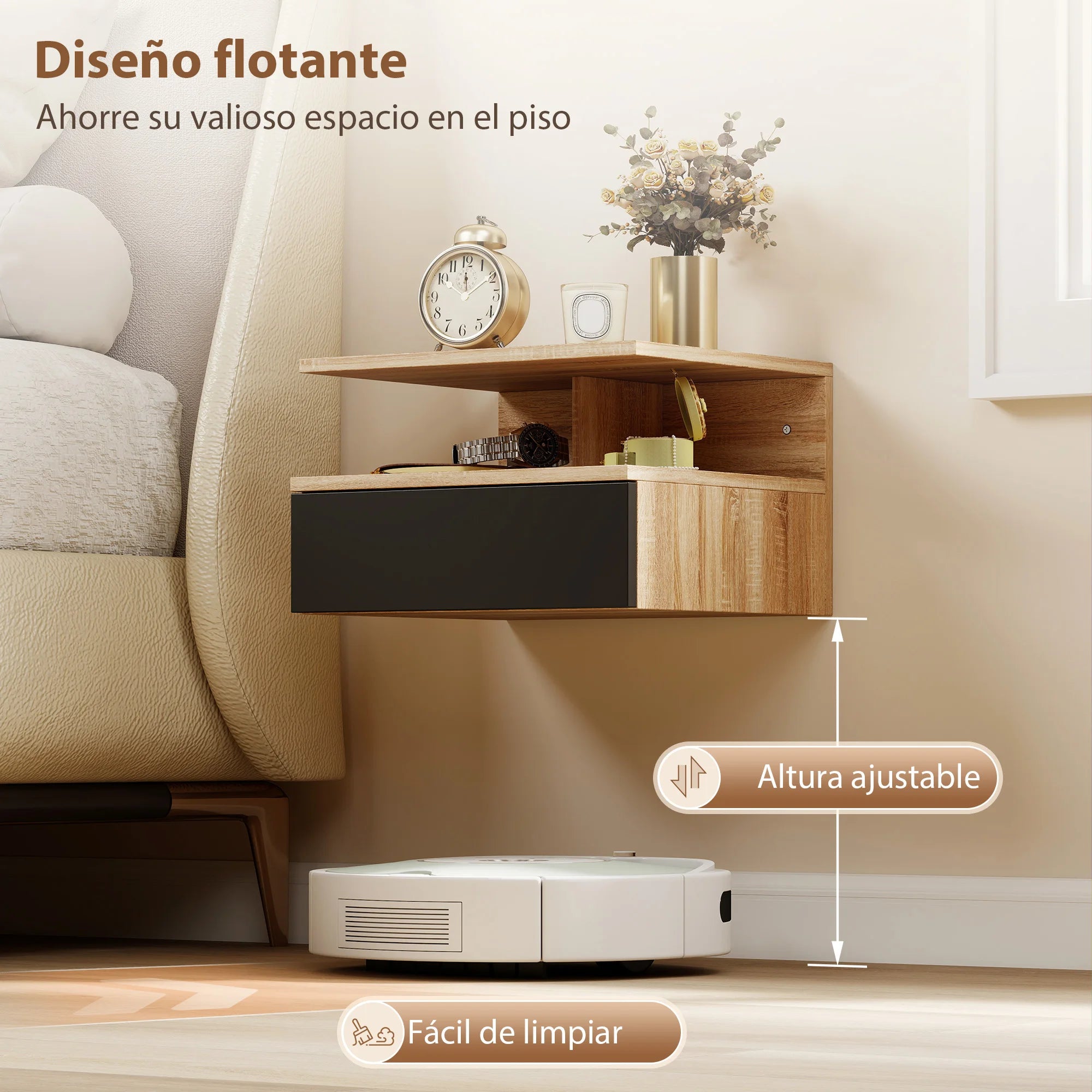 Juego de 2 mesitas de noche flotantes con cajón de Homcom, mesitas de noche para dormitorio, montaje en pared, estilo moderno.
