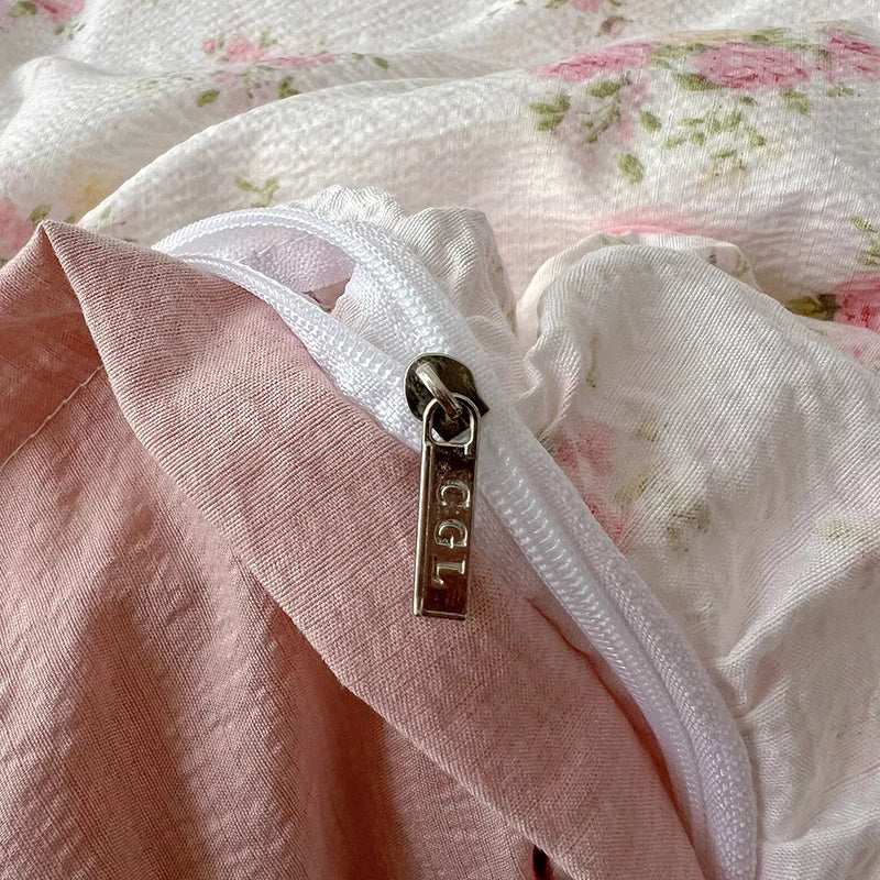 Juego de Ropa de Cama Ruffles Estilo Floral Funda de Edredón Funda de Almohada con Sábana Juego de Ropa de Cama Amigable con la Piel Ropa de Cama para Habitación de Niñas