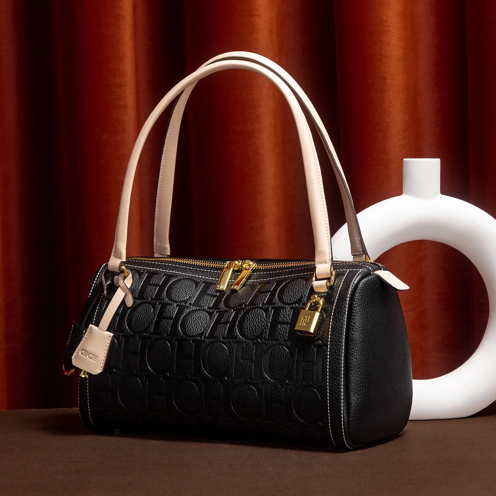 Bolso Boston de mujer C-H, nueva colección otoño/invierno, diseño de letras, bolsos de hombro con textura