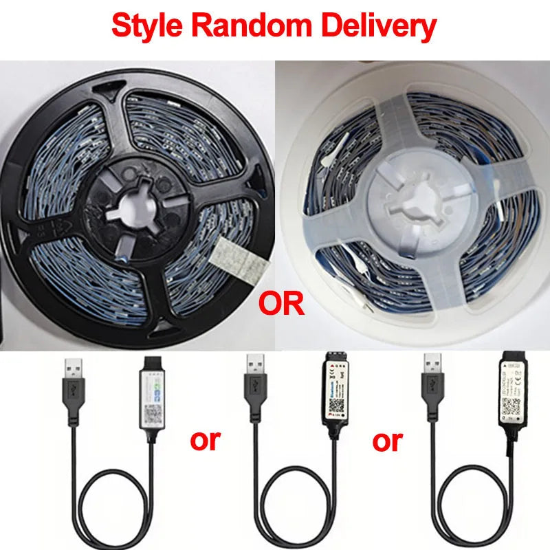 Tiras de luces LED Bluetooth inteligentes SMD 5050 con control remoto por aplicación, cinta flexible de diodos, lámpara de cinta, retroiluminación para TV, sala de juegos y decoración del hogar.