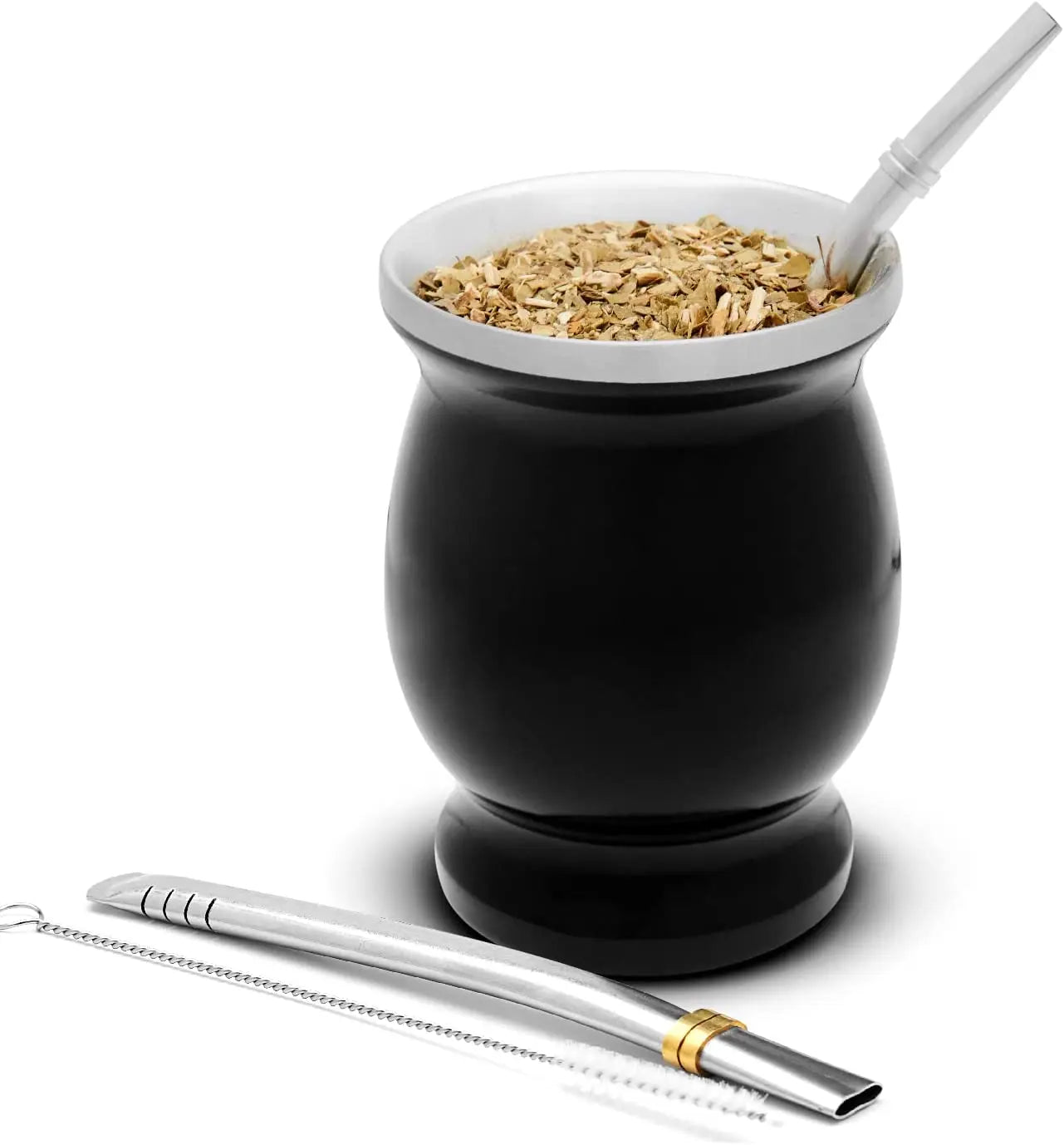 Juego de mate de calabaza natural con tapa (mate tradicional original - 230 ml) | Incluye 2 bombillas (pajitas para mate)