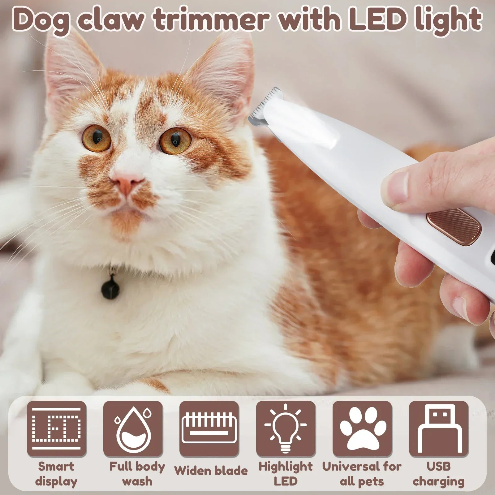Nueva recortadora de patas para perros con luz LED, totalmente impermeable, recortadora de pelo para mascotas con pantalla LED, cortapelos para perros para aseo, cuchilla ancha de 18 mm.