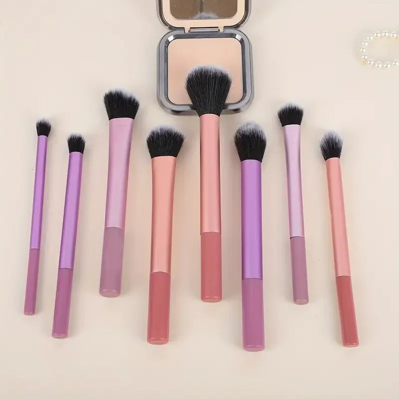 Kit de 8 brochas de maquillaje de pelo sintético suave para base, colorete y sombra de ojos. Herramientas de maquillaje cosmético.