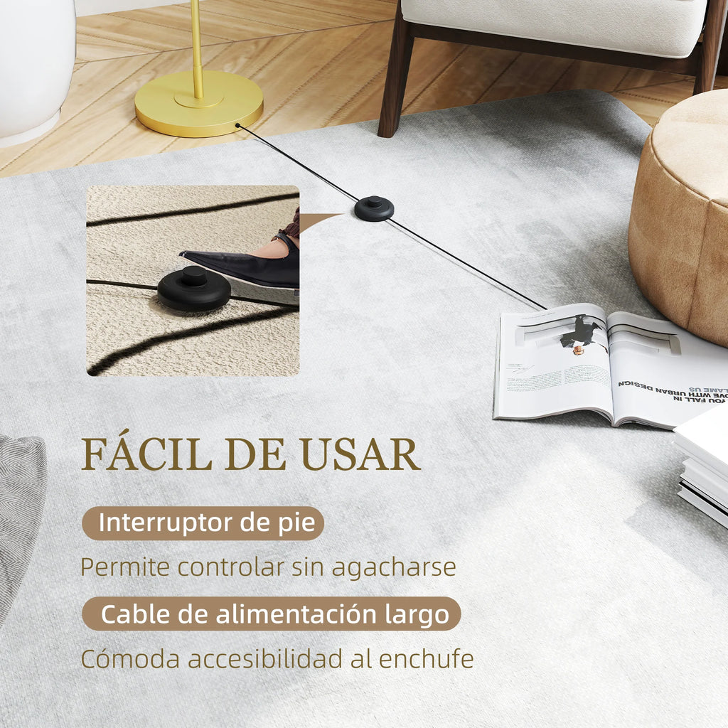 Lámpara de pie moderna Homcom con pantalla de lino sintético, lámpara de lectura para salón, 64 x 38 x 163,5 cm, blanca y dorada.